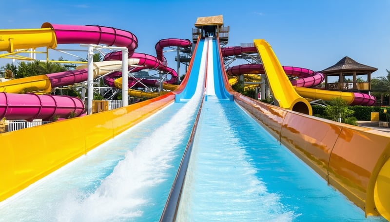 A vibrant water park with slides and pools in Dubai A vibrant water park with slides and pools in Dubai