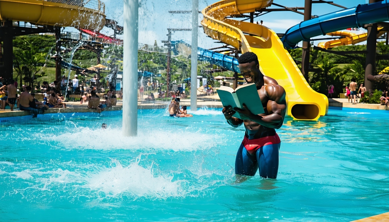 Visitors reading tips and enjoying water attractions